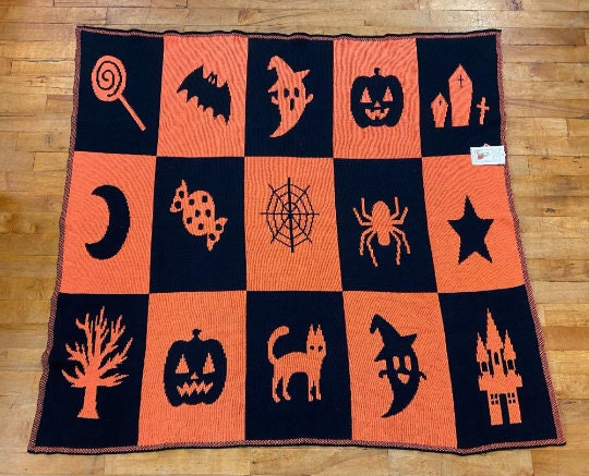 Halloween Spooky Season Icon Reversible Cotton/Polyester Throw Blanket